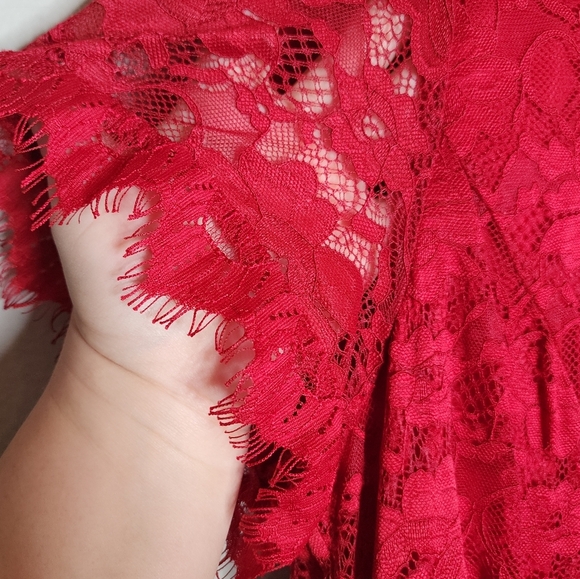 Torrid Mini Lace High Neck Red Skater Dress Size 1X Stretch Holiday Party Event - Picture 9 of 16